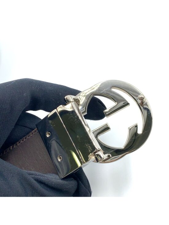 Gucci Interlocking Reversible Leather Brown Black Belt Silver main image 12